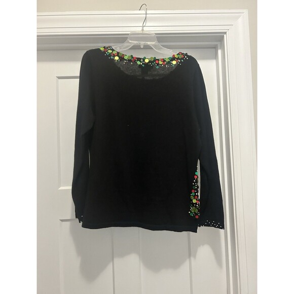 BEREK Black Sequin Christmas Tree Sweater Women’s Size Large Whimsy Holiday Bead - Picture 4 of 5